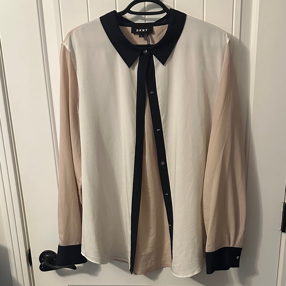DKNY Black and Cream Collared Shirt
